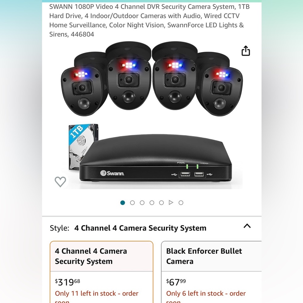 SWANN 1080P Video 4 Channel DVR Security Camera System